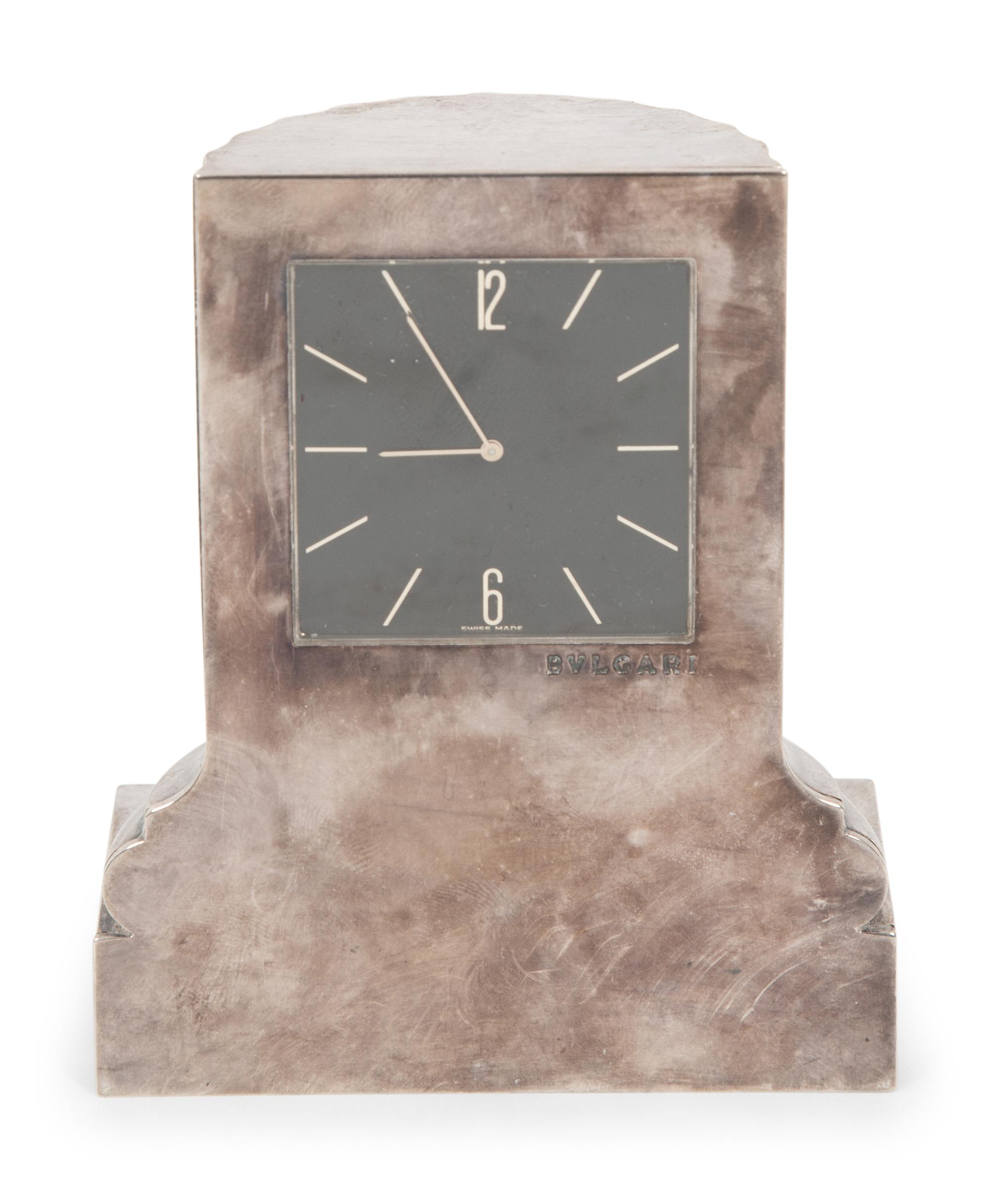 A Bulgari Silver Desk Clock