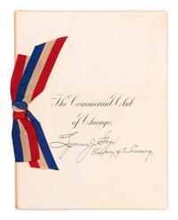 McKINLEY, WILIAM (1843-1901). Signed menu from a dinner given in honor of President McKinley by the Commercial Club of Chicago on October 10, 1899, at the Auditorium Hotel. [10 October 1899].
