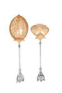 Two American Silver Serving Spoons, Gorham Mfg. Co., Providence, RI, Circa 1865, Morning Glory pattern, retailed by Tiffany & Co., each