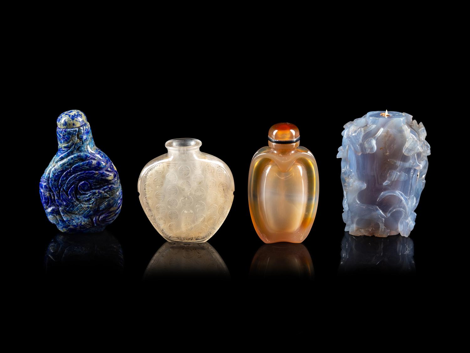 Four Chinese Hardstone Snuff Bottles