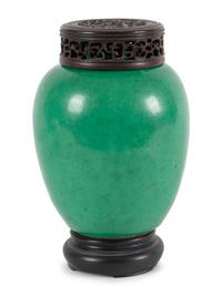 Two Chinese Monochrome Green Glazed Porcelain Vessels