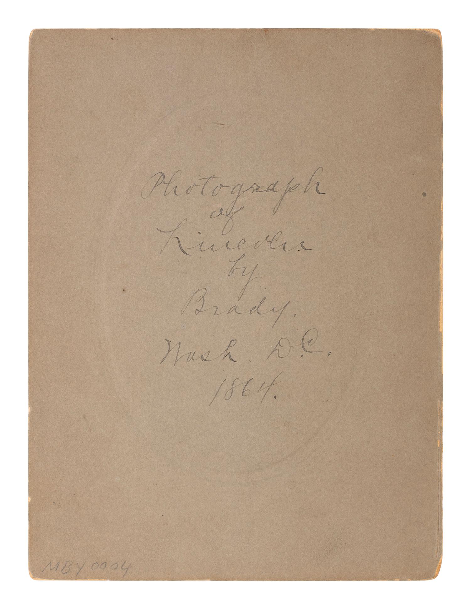 Abraham Lincoln [BERGER, Anthony (1832-1906), photographer]. Five-dollar-bill portrait of Abraham Lincoln. Printed ca 1900.