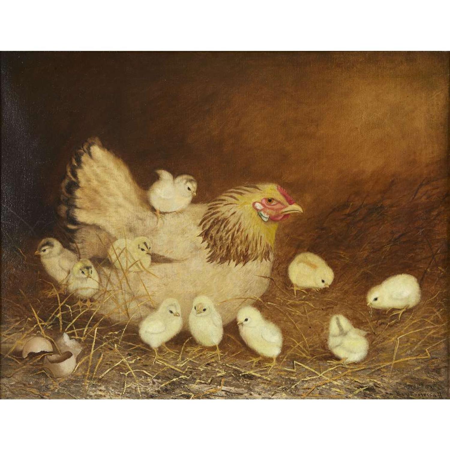 Ben Austrian (1870-1921) A Hen and Her Chickens
