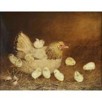 Ben Austrian (1870-1921) A Hen and Her Chickens