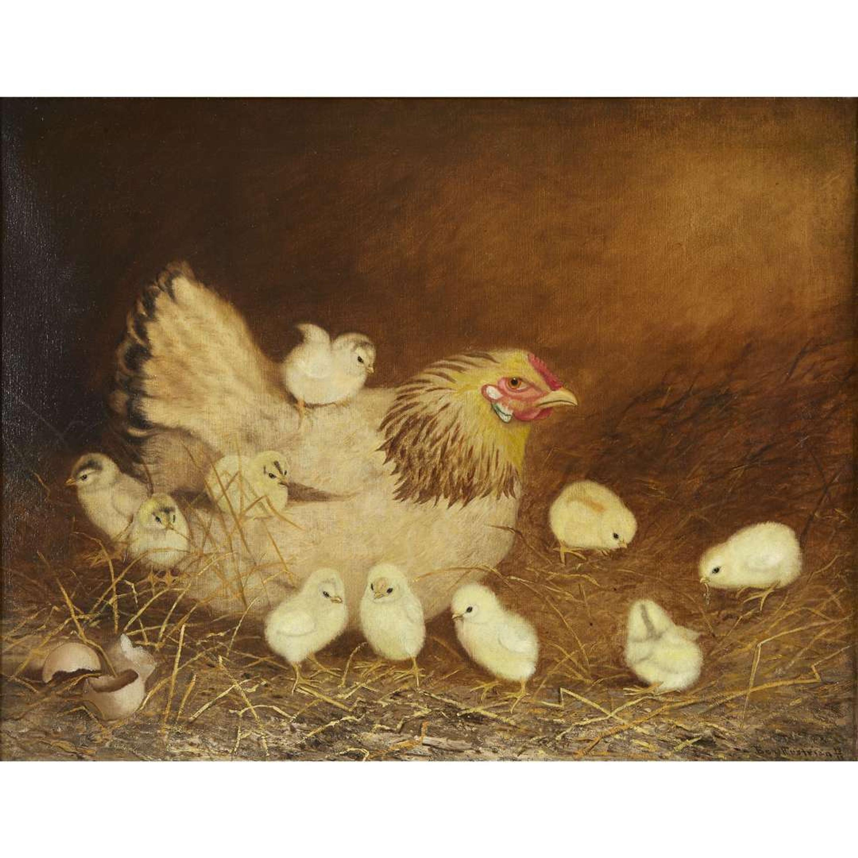 Ben Austrian (1870-1921) A Hen and Her Chickens
