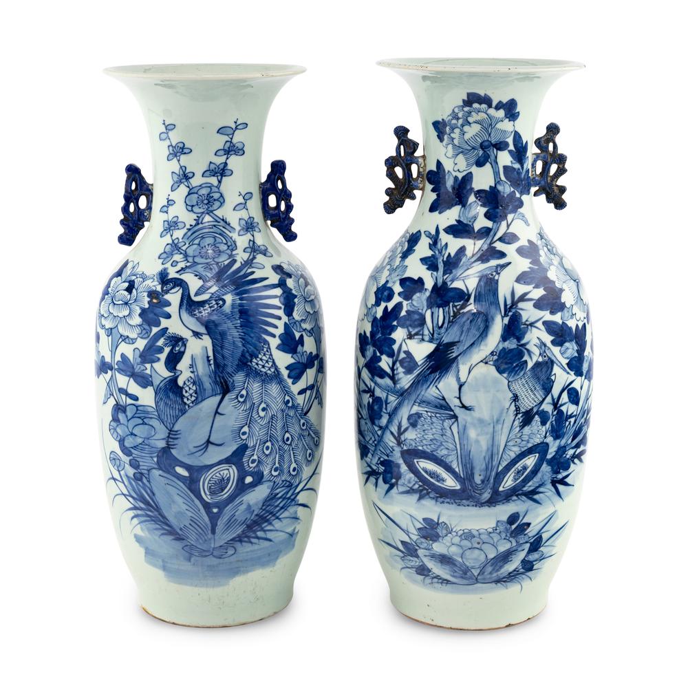 A Pair of Chinese Export Blue and White Porcelain Vases