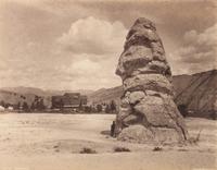 Frank Jay Haynes, (American, 1853-1921), Liberty Cap and Hotel, Yellowstone National Park Yellowstone Lake, Mount Sheridan, Yellowstone