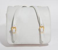 A Gianni Versace White Leather and Nylon Backpack, 11.5" x 10.5" x 4.5".