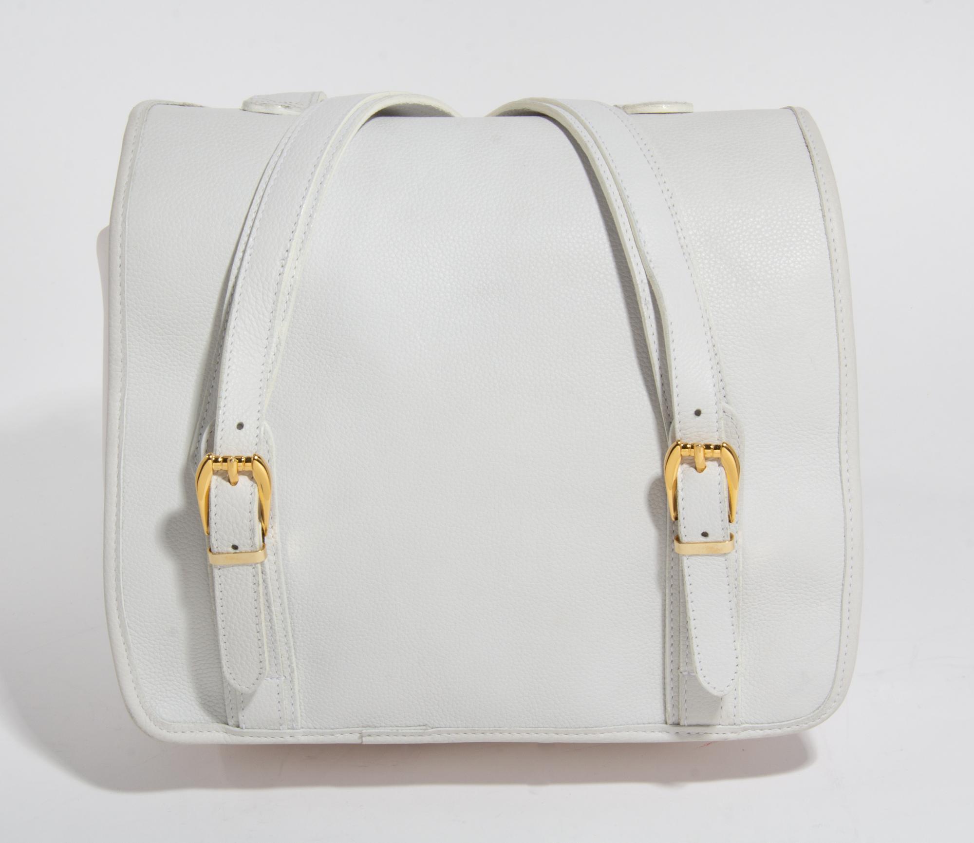 A Gianni Versace White Leather and Nylon Backpack, 11.5" x 10.5" x 4.5".