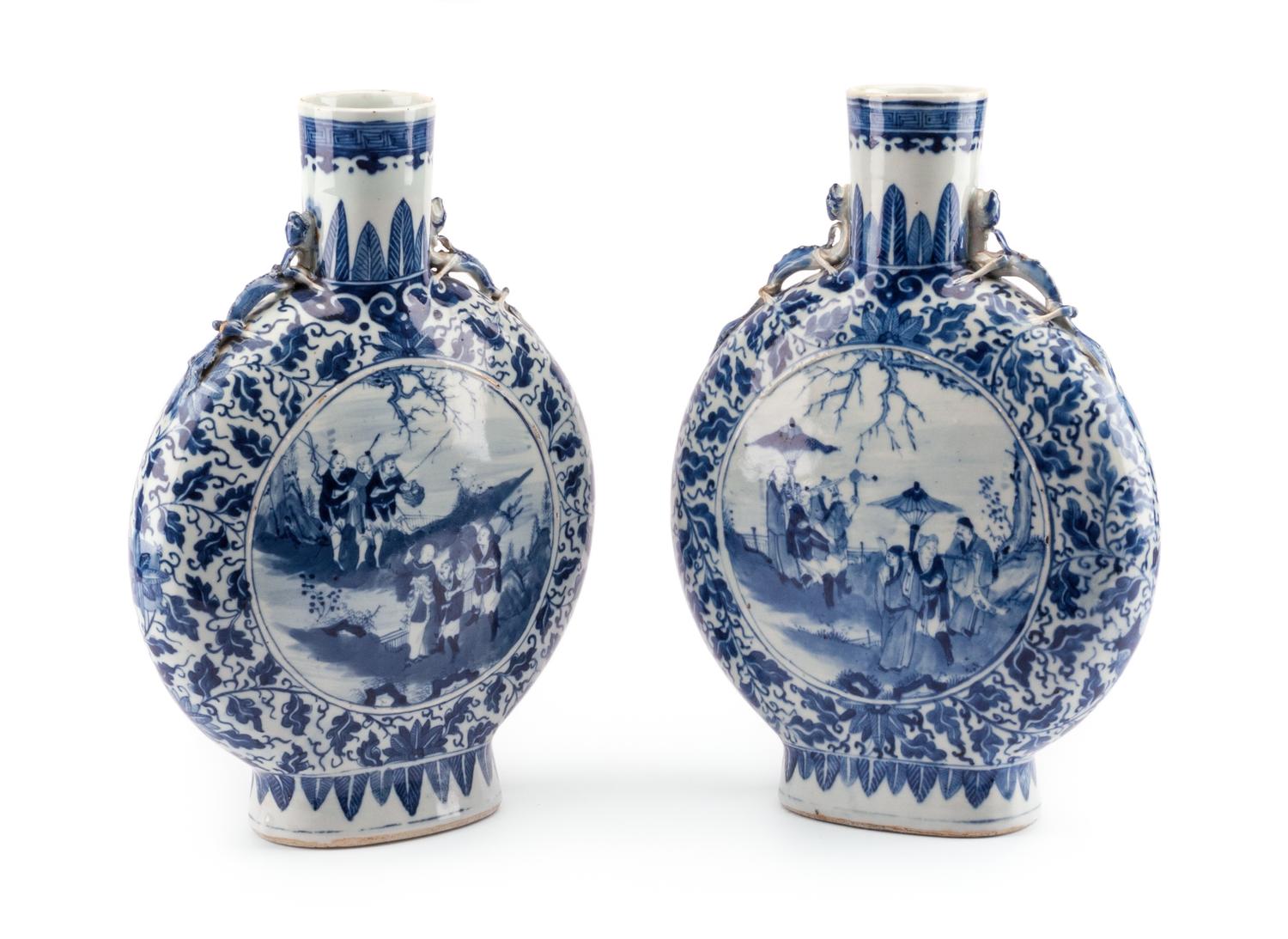 A Pair of Chinese Porcelain Pilgrim Jars Height 14 1/2 inches.