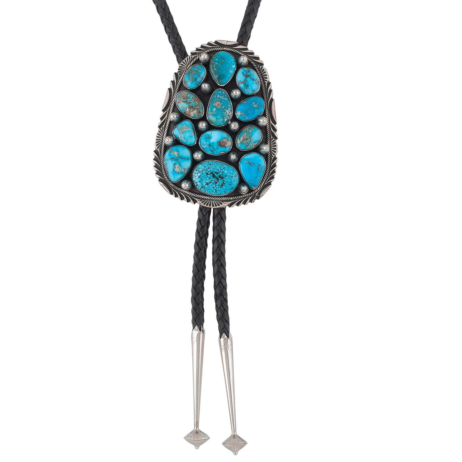 Silver and Turquoise Cluster Bolo Tie
