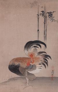 A Japanese Watercolor on Paper of Rooster — 19TH CENTURY
