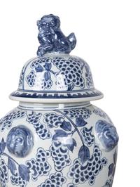 Five Blue and White Ceramic Covered Jars