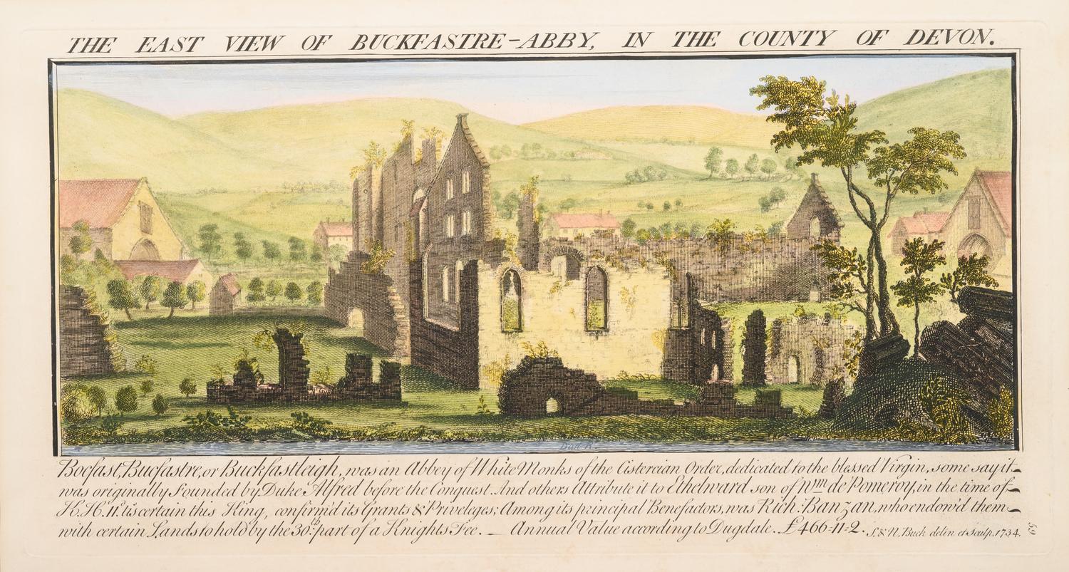 A Set of Eight English Architectural Engravings with Hand-Coloring