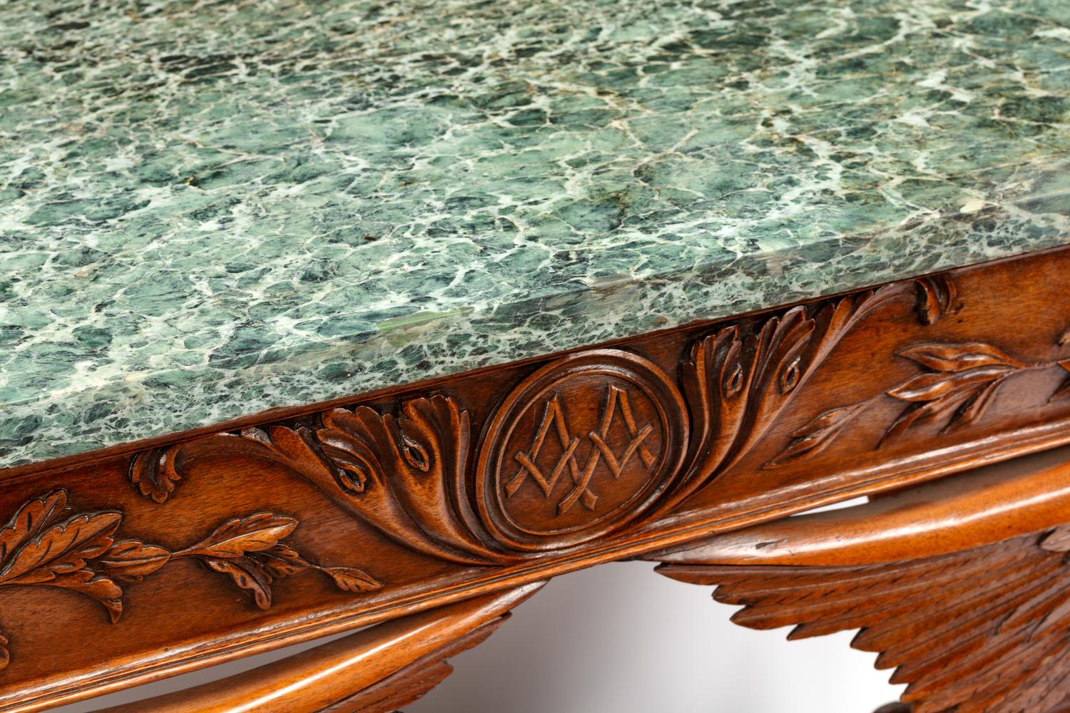 An Empire Style Carved Mahogany Marble-Top Pier Table