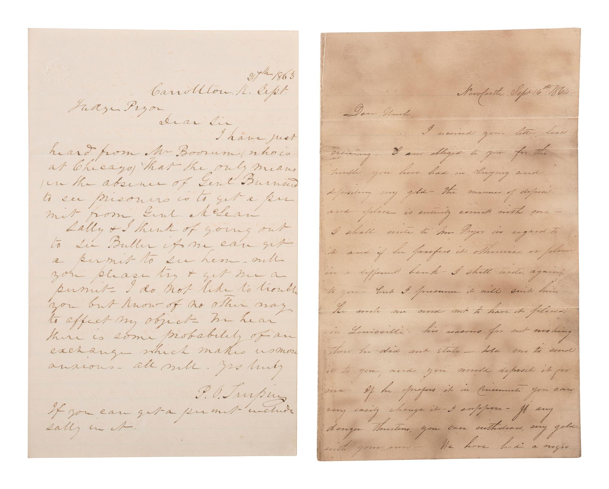 [CIVIL WAR]. Archive of 16 letters to Judge James Pryor, including some from Judge William S. Pryor.