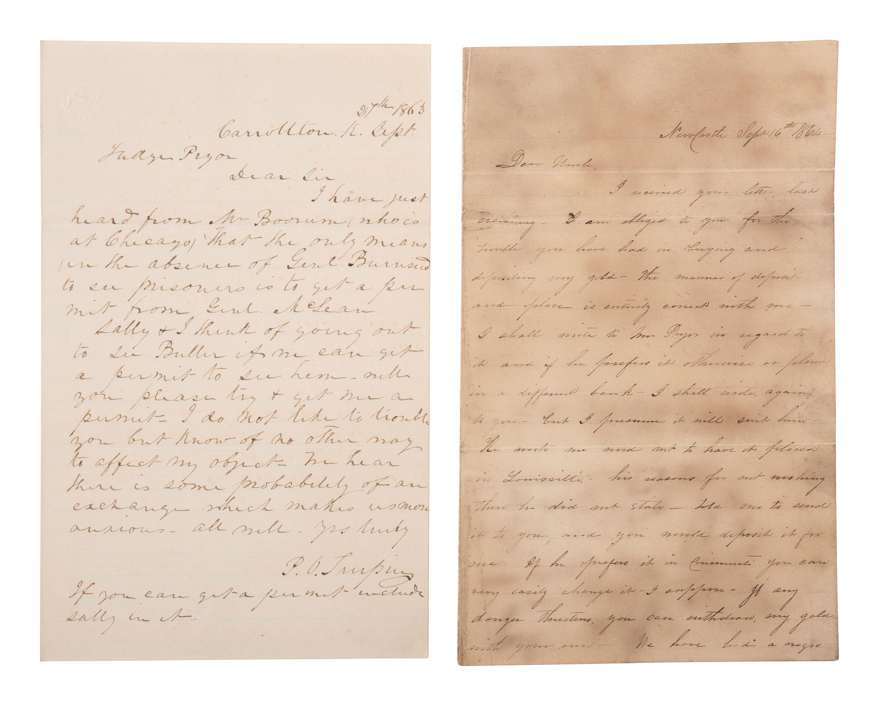 [CIVIL WAR]. Archive of 16 letters to Judge James Pryor, including some from Judge William S. Pryor.