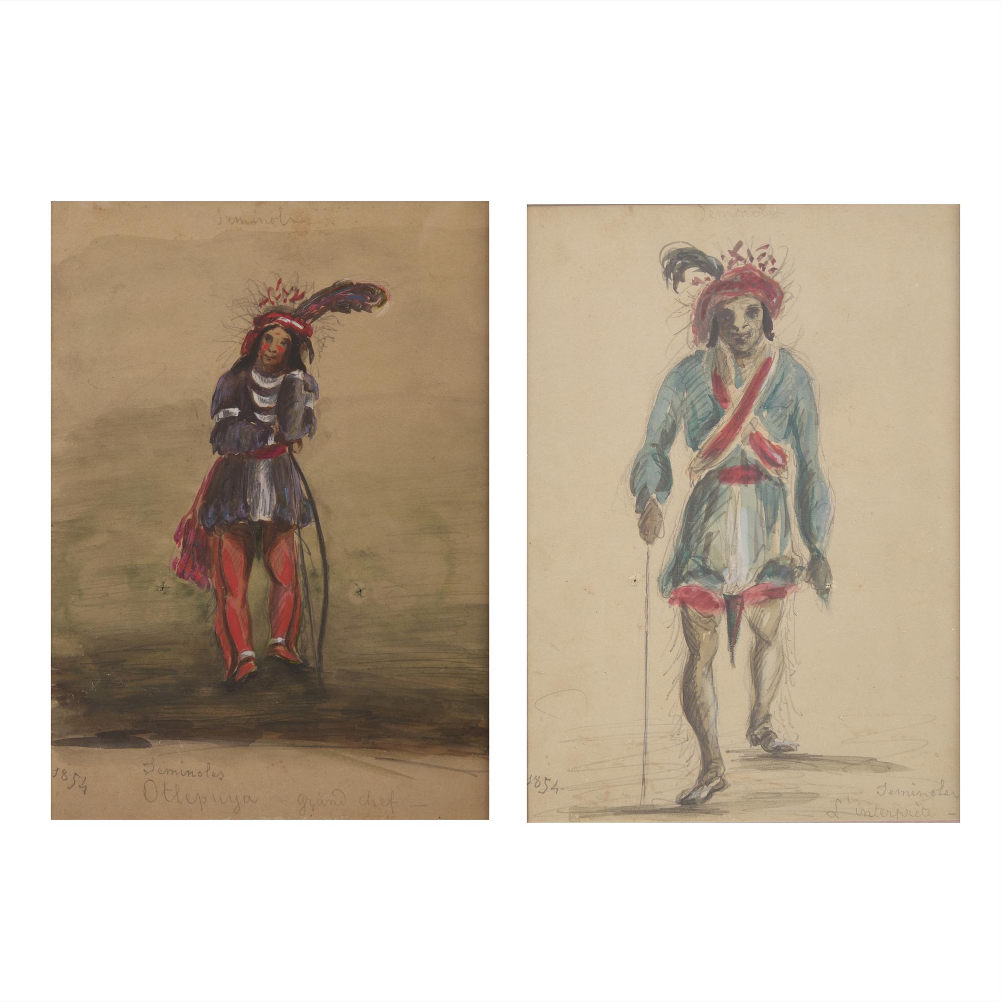 American School, 19th Century — A Pair of Seminole Drawings, 1854