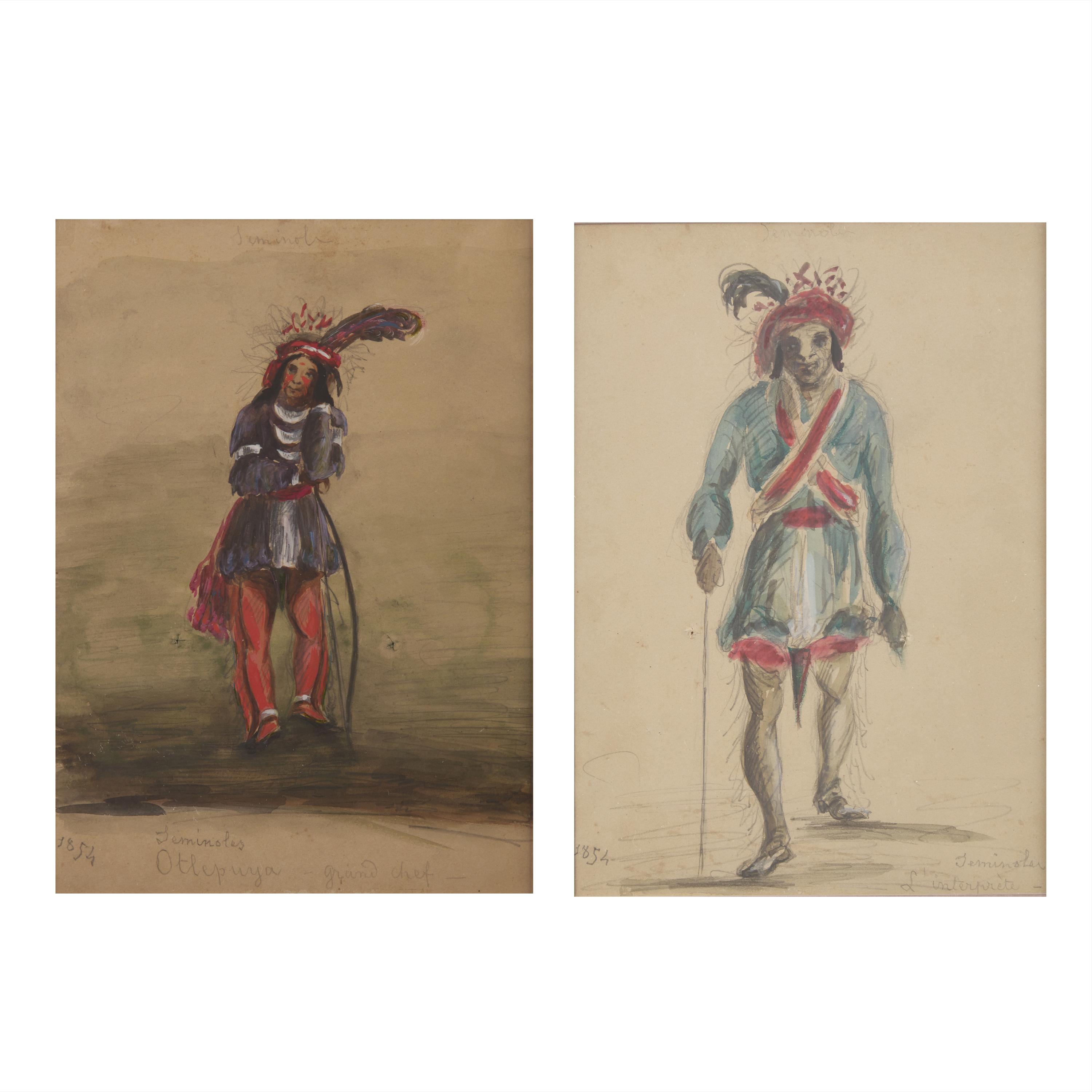 American School, 19th Century — A Pair of Seminole Drawings, 1854