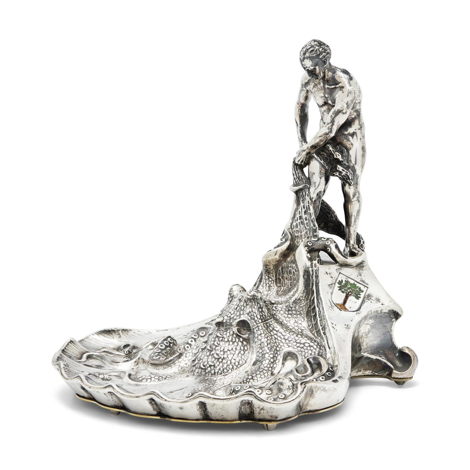 A German Enameled Silver Figural Inkwell