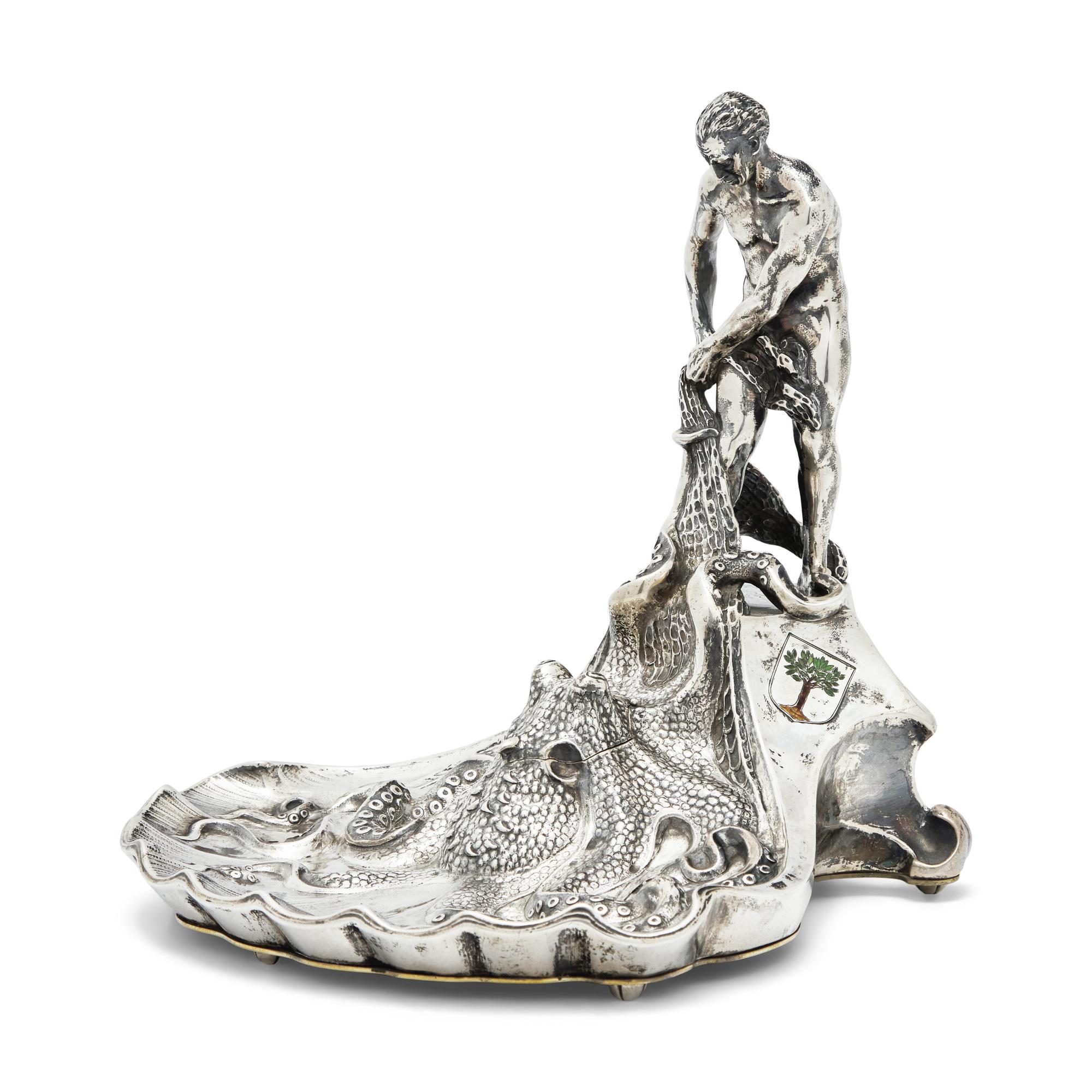 A German Enameled Silver Figural Inkwell