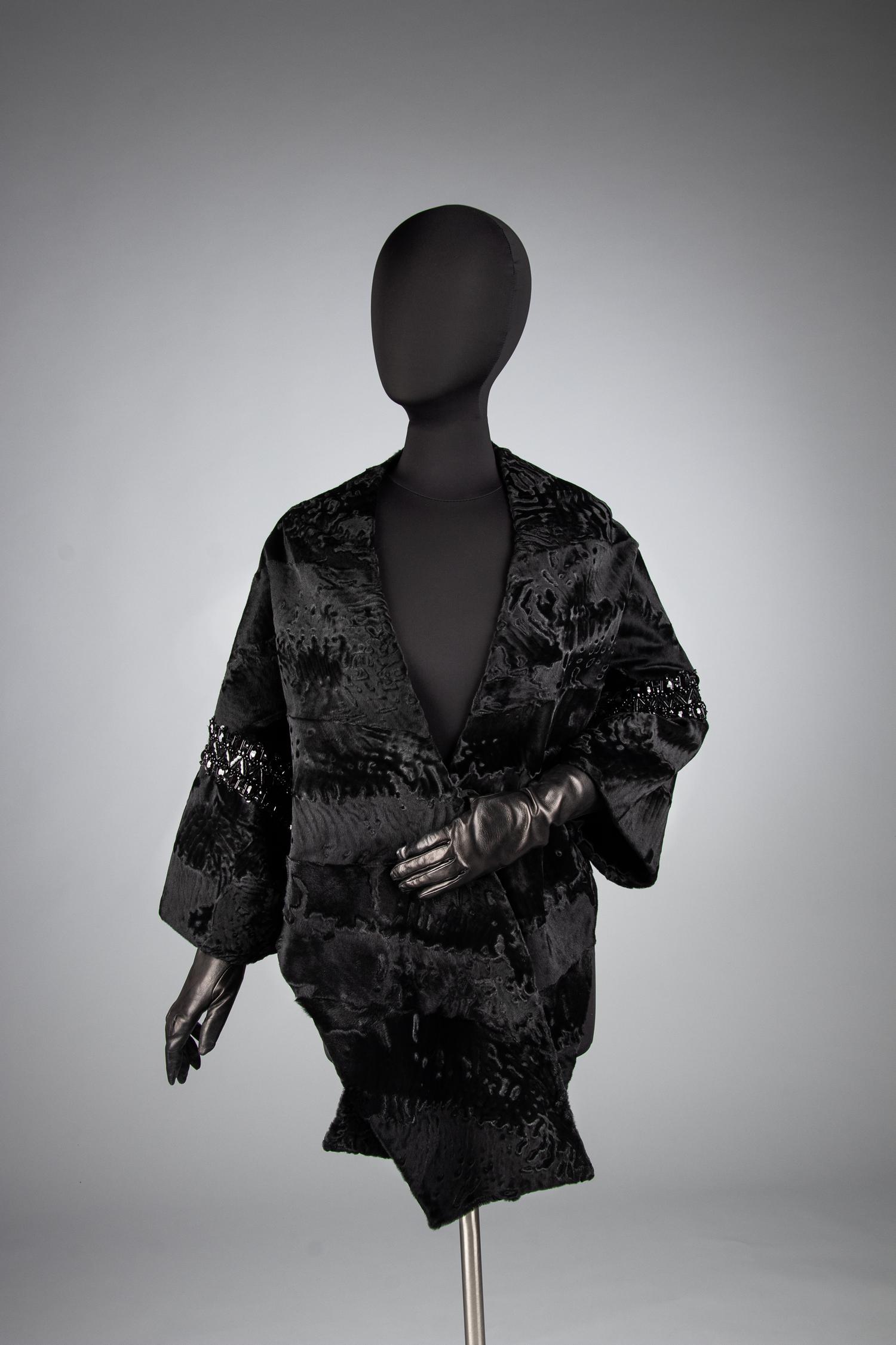 J. Mendel Broadtail Stole with Bead Embellishments