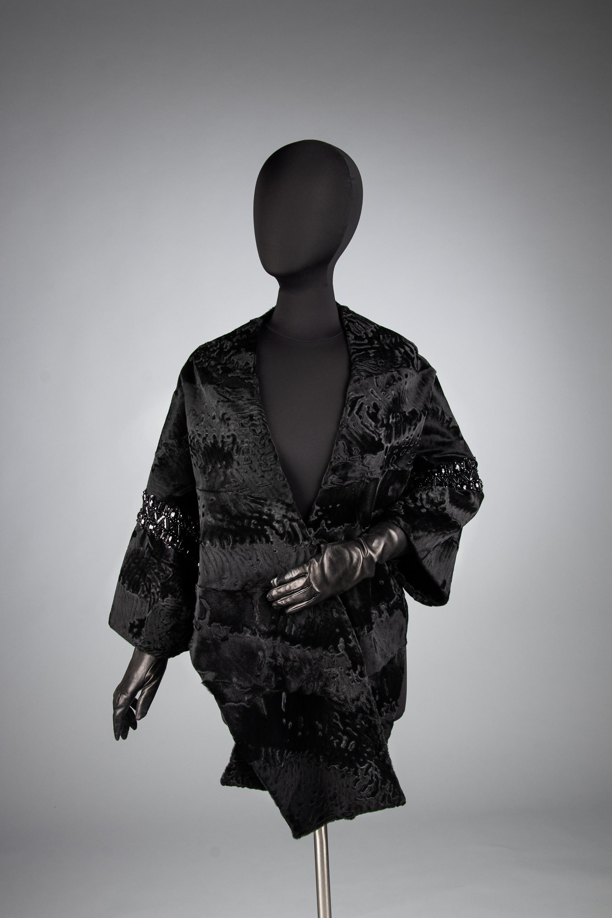 J. Mendel Broadtail Stole with Bead Embellishments
