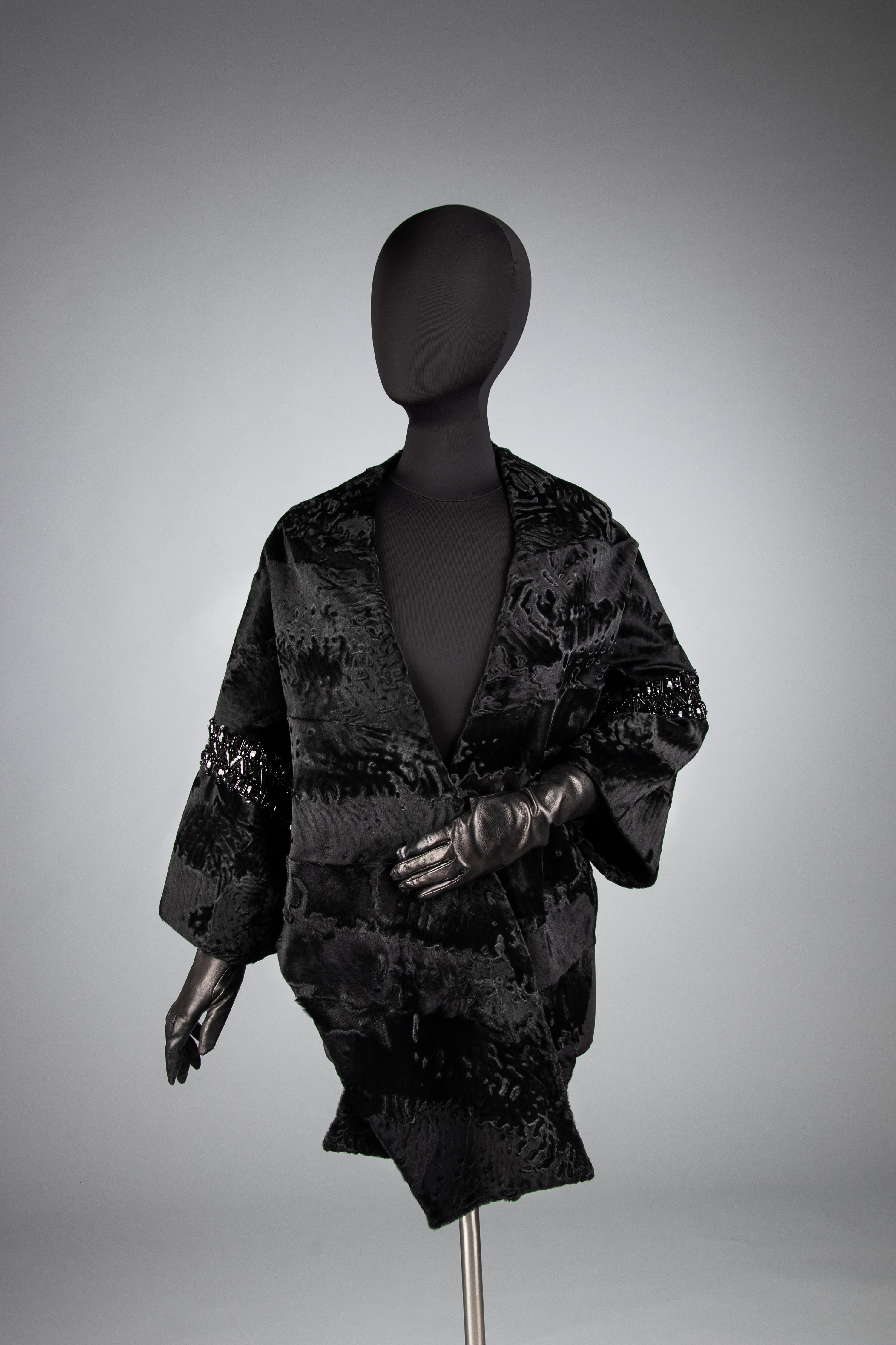 J. Mendel Broadtail Stole with Bead Embellishments