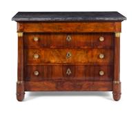 An Empire Style Gilt Metal Mounted Mahogany Marble-Top Commode