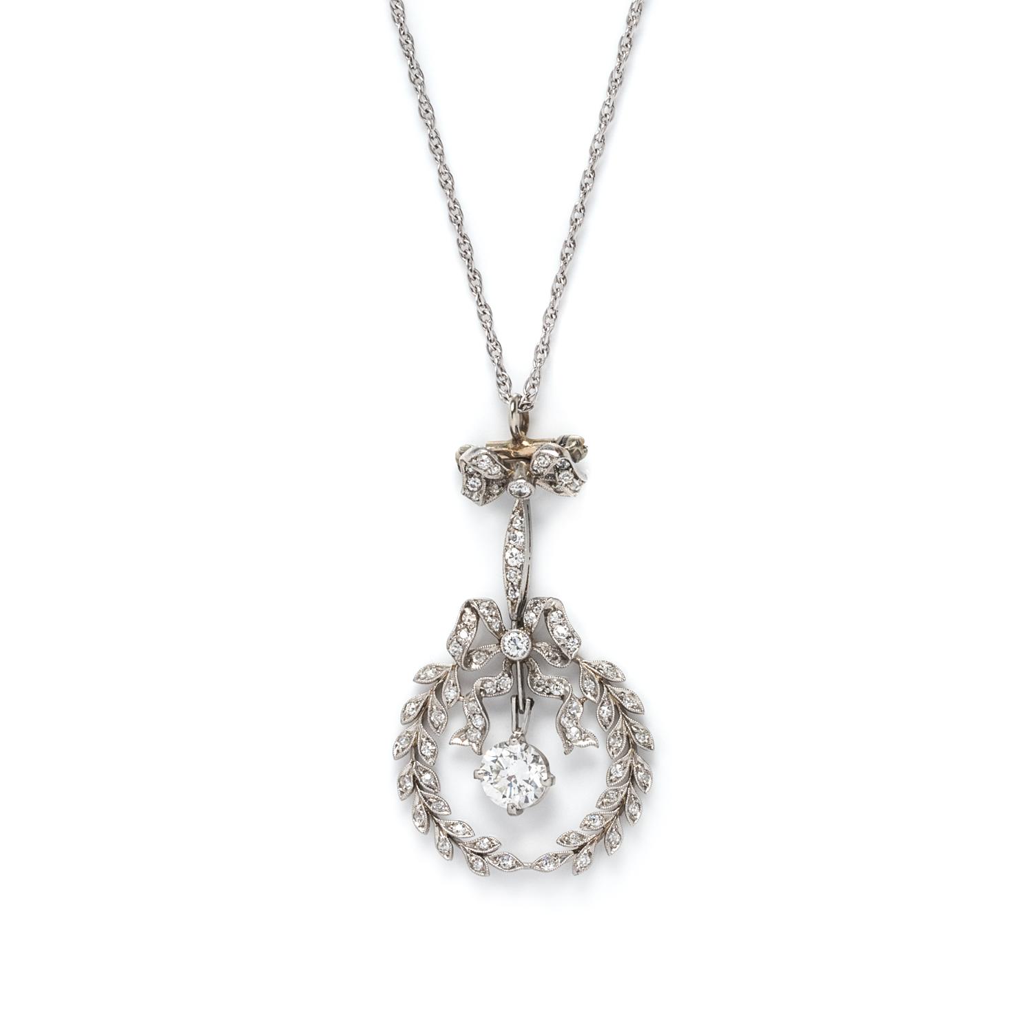 ANTIQUE, DIAMOND CONVERTIBLE BROOCH/PENDANT NECKLACE