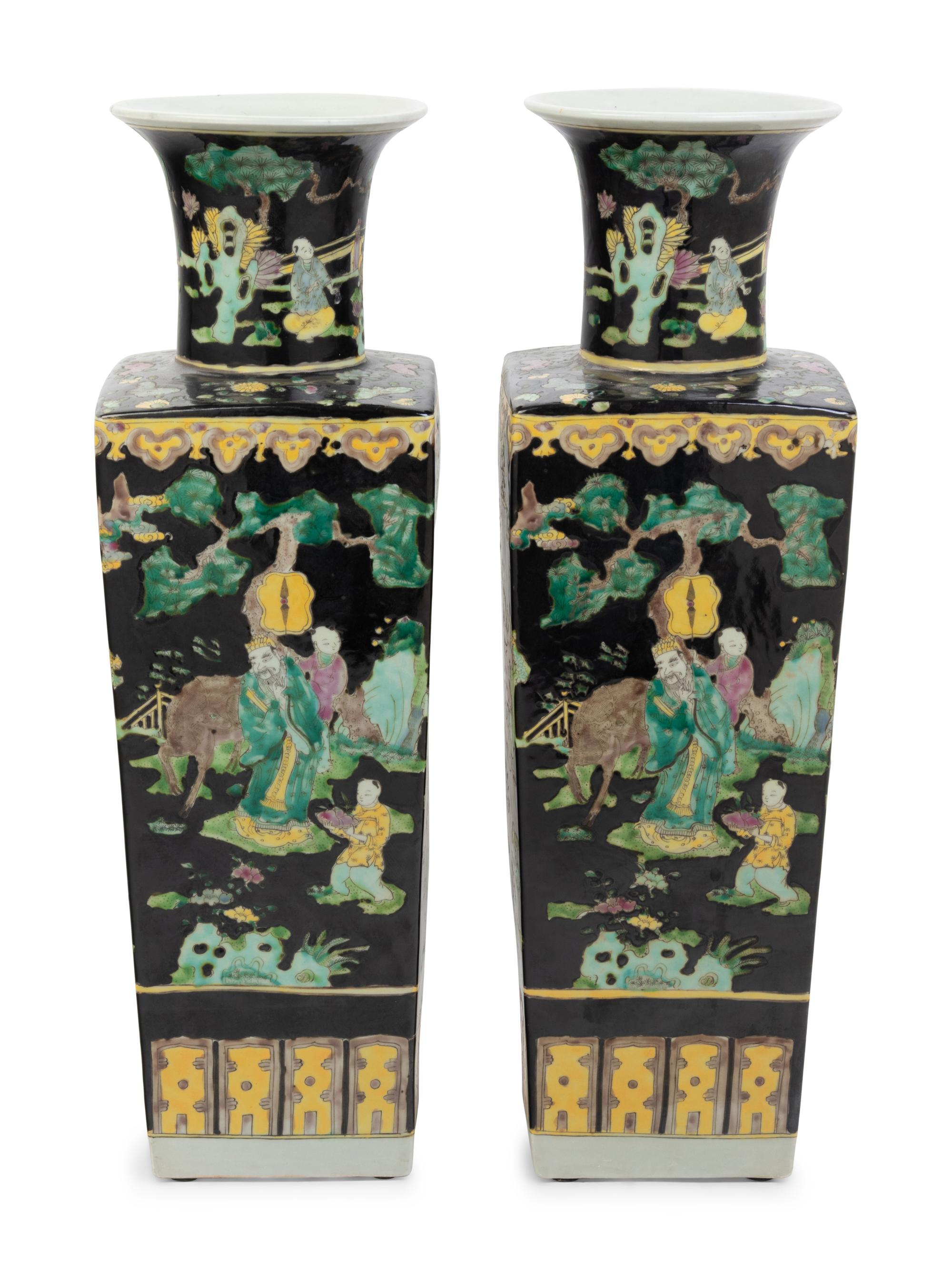 A Pair of Chinese Famille Noir Porcelain Vases