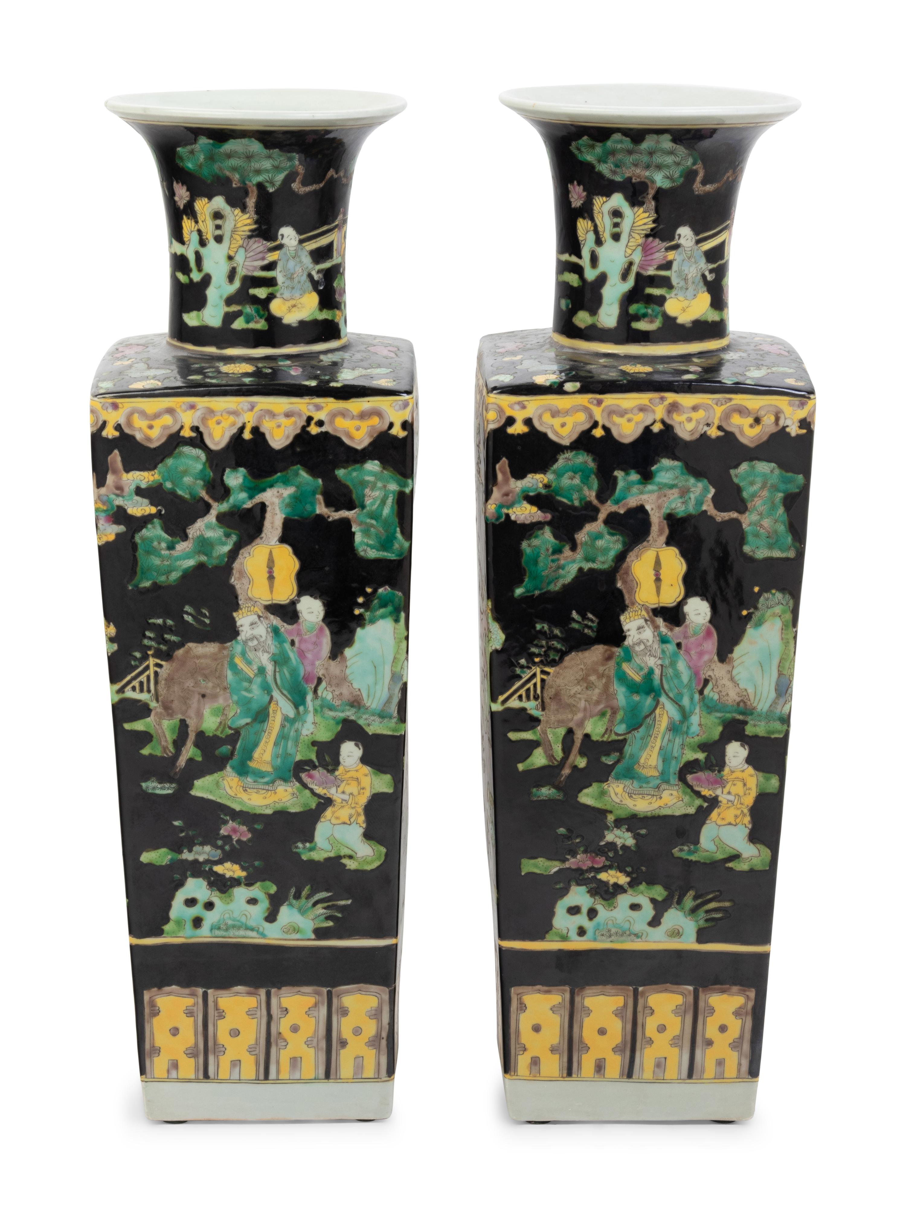 A Pair of Chinese Famille Noir Porcelain Vases