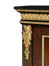 A Pair of French Gilt Bronze Mounted Boulle Marquetry Marble-Top Cabinets