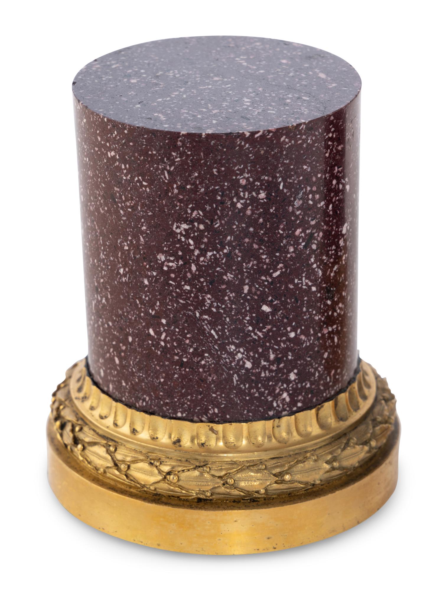 A Pair of French Gilt Bronze Mounted Porphyry Small Pedestals