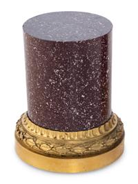 A Pair of French Gilt Bronze Mounted Porphyry Small Pedestals