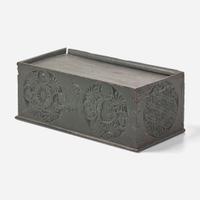 An assorted collection of nine carved and paint-decorated boxes and busk; American and Northern European, 18th / 19th century