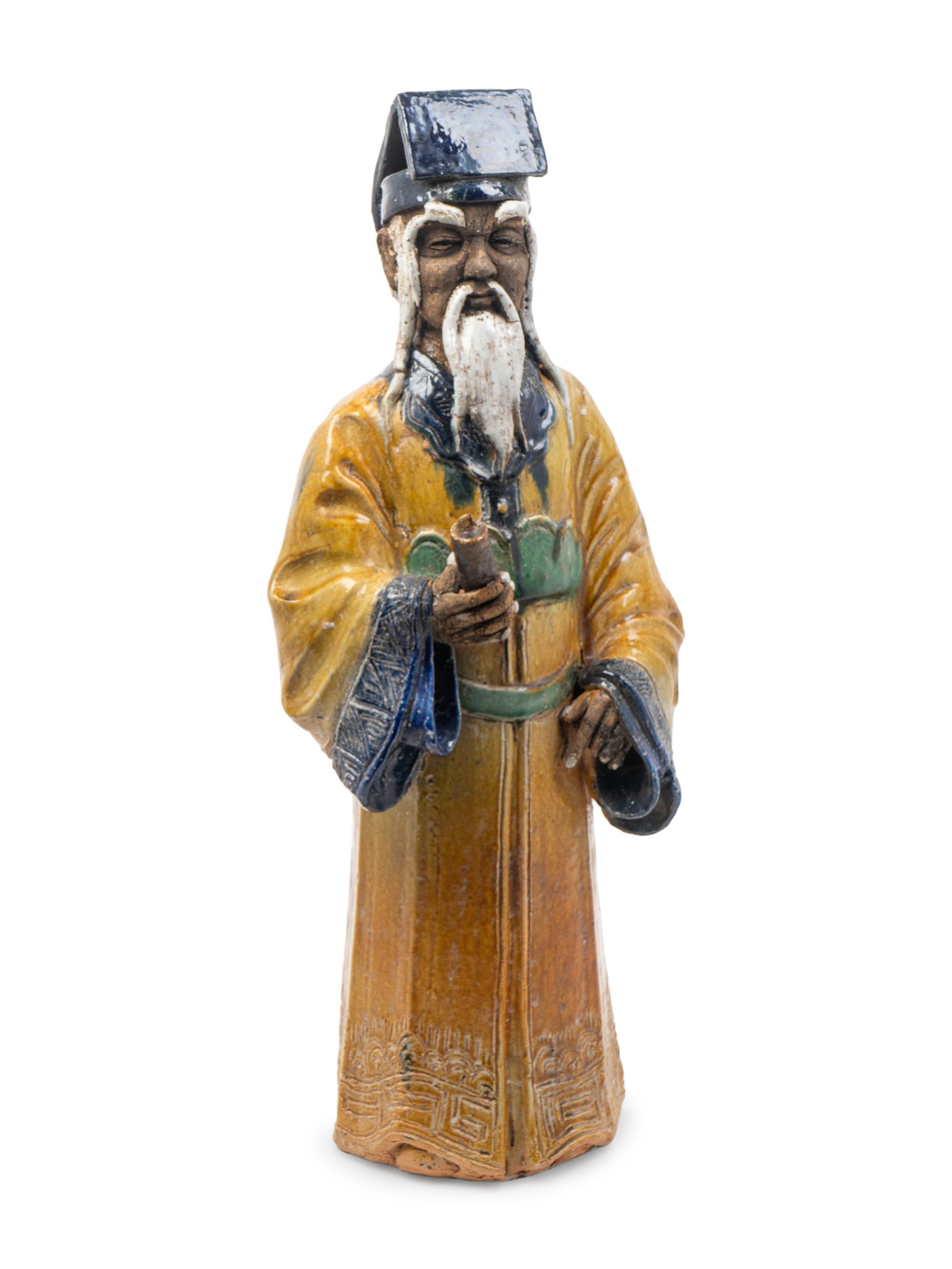 A Chinese Glazed Pottery Figure of a Sage