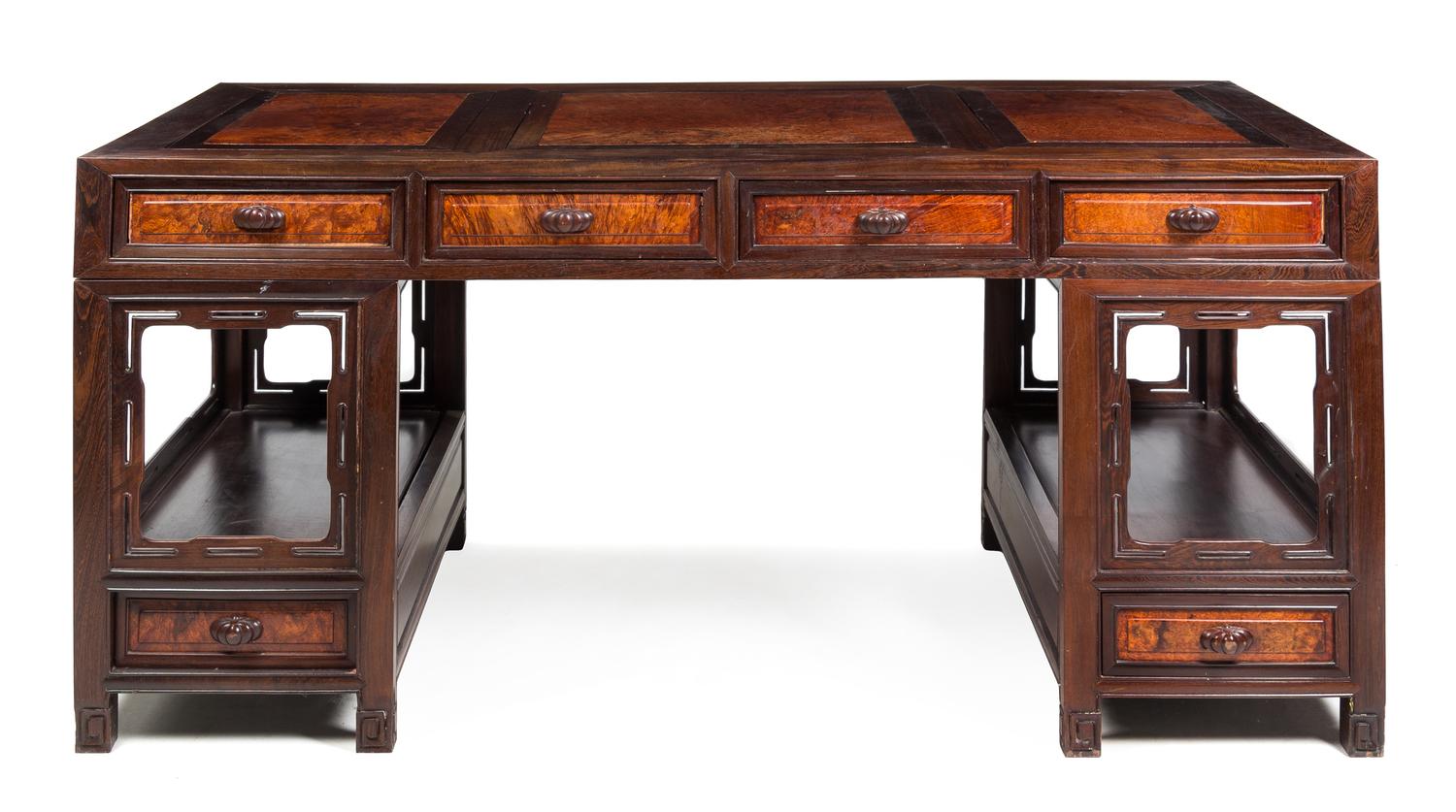 A Chinese Mixed Wood Partner's Desk