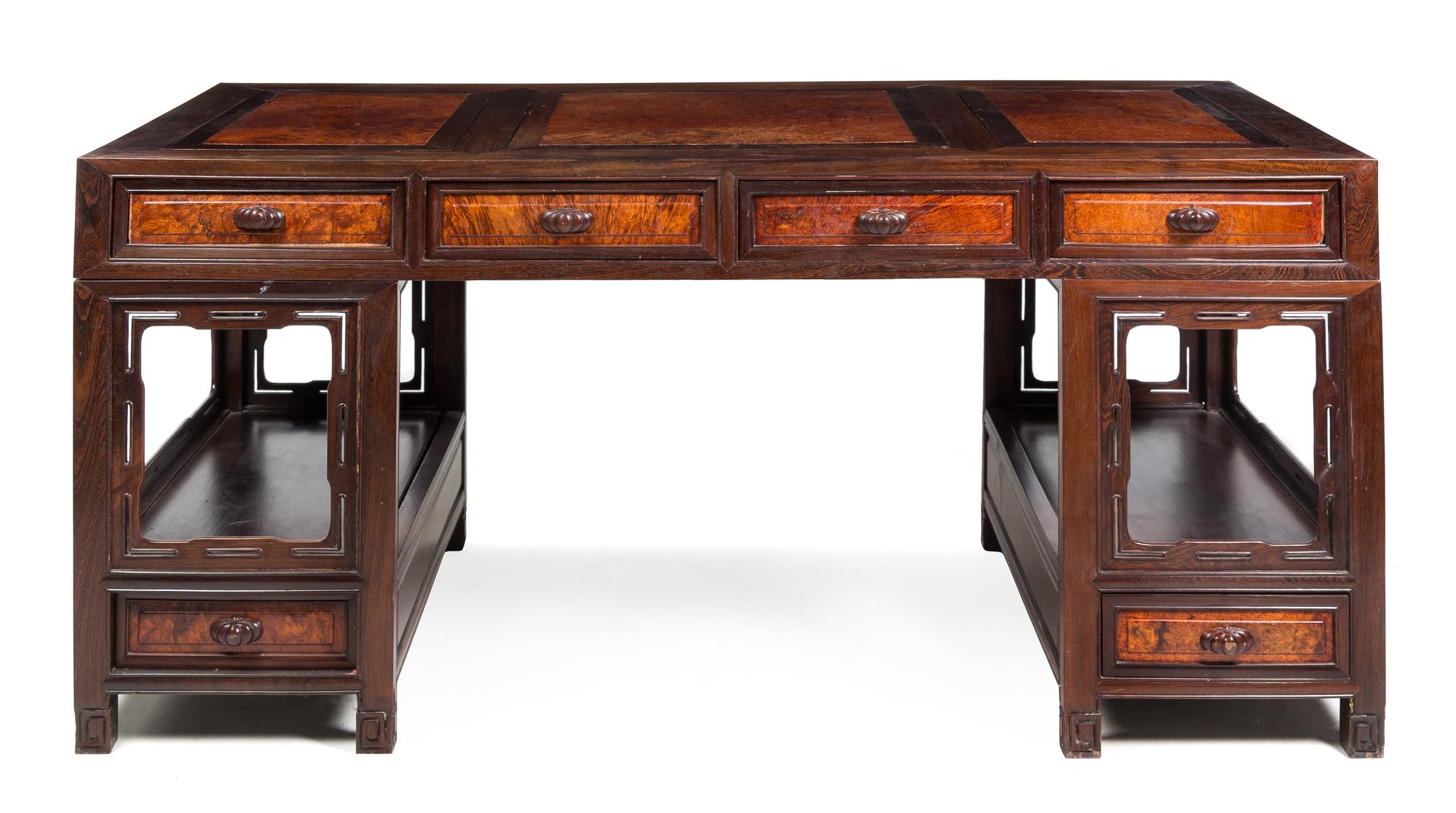 A Chinese Mixed Wood Partner's Desk