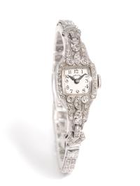HAMILTON, PLATINUM AND DIAMOND WATCH