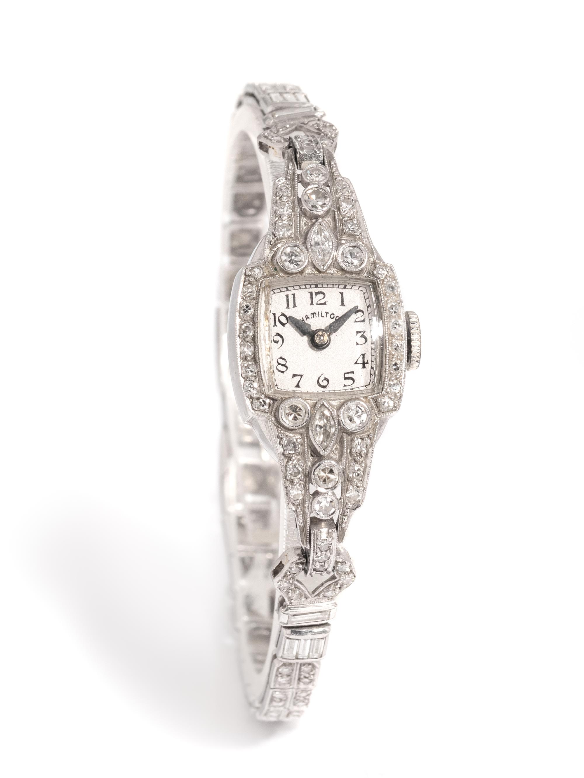 HAMILTON, PLATINUM AND DIAMOND WATCH