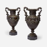 A Pair of Patinated Bronze Urns likely French, 19th century