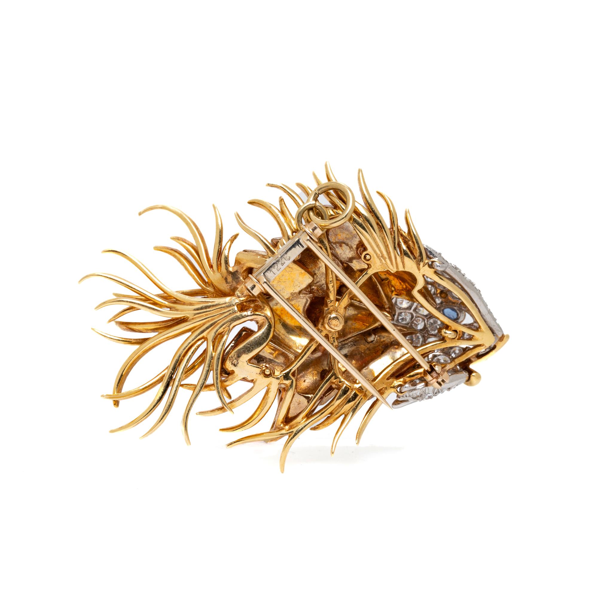 DIAMOND, SAPPHIRE, AND ENAMEL FISH BROOCH