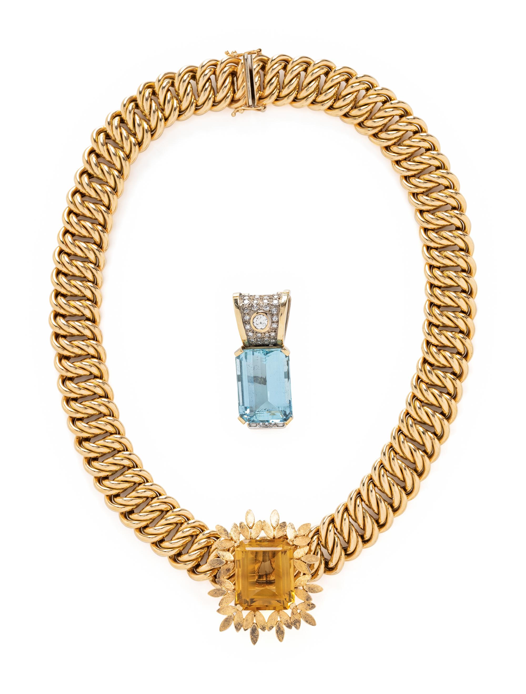 YELLOW GOLD AND GEMSTONE NECKLACE AND ENHANCERS