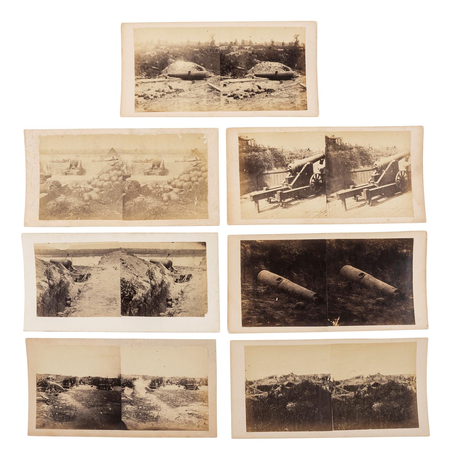 [CIVIL WAR]. A group of 7 stereoviews of cannon and guns taken at Port Hudson, Louisiana, following the siege. [Baton Rouge, LA]: [McPherson & Oliver, attrib. ca 1863-1864].