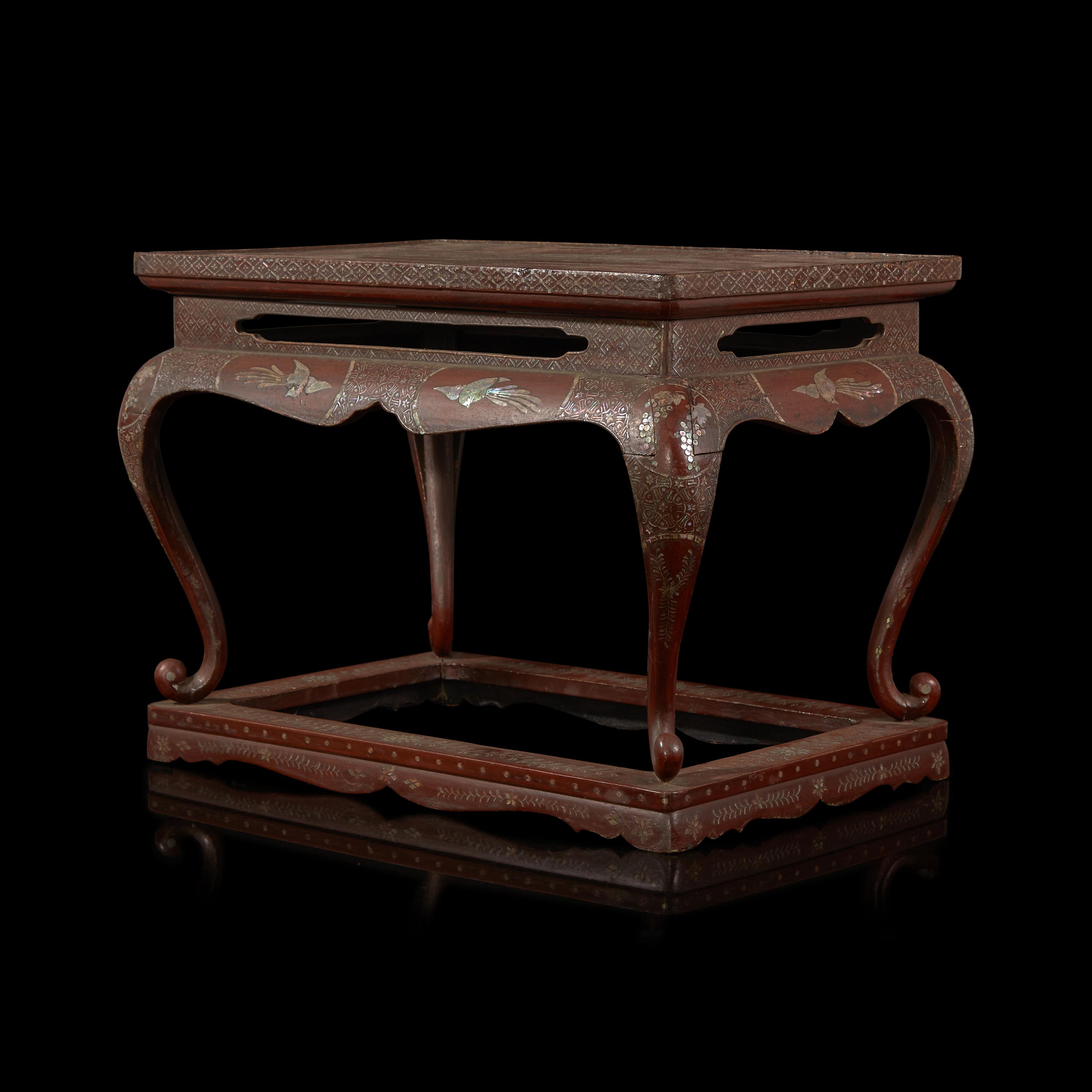 A Japanese Mother-of-Pearl Inlaid Dark Brown Lacquer Rectangular Stand, Edo Period