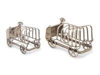 Two Silver-Plate Automotive Themed Toast-Racks