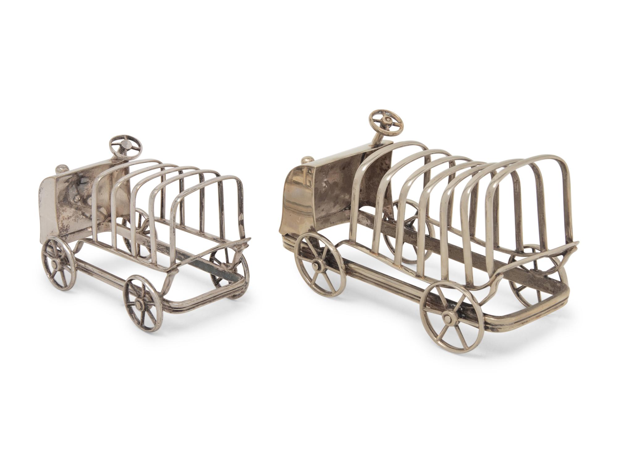 Two Silver-Plate Automotive Themed Toast-Racks