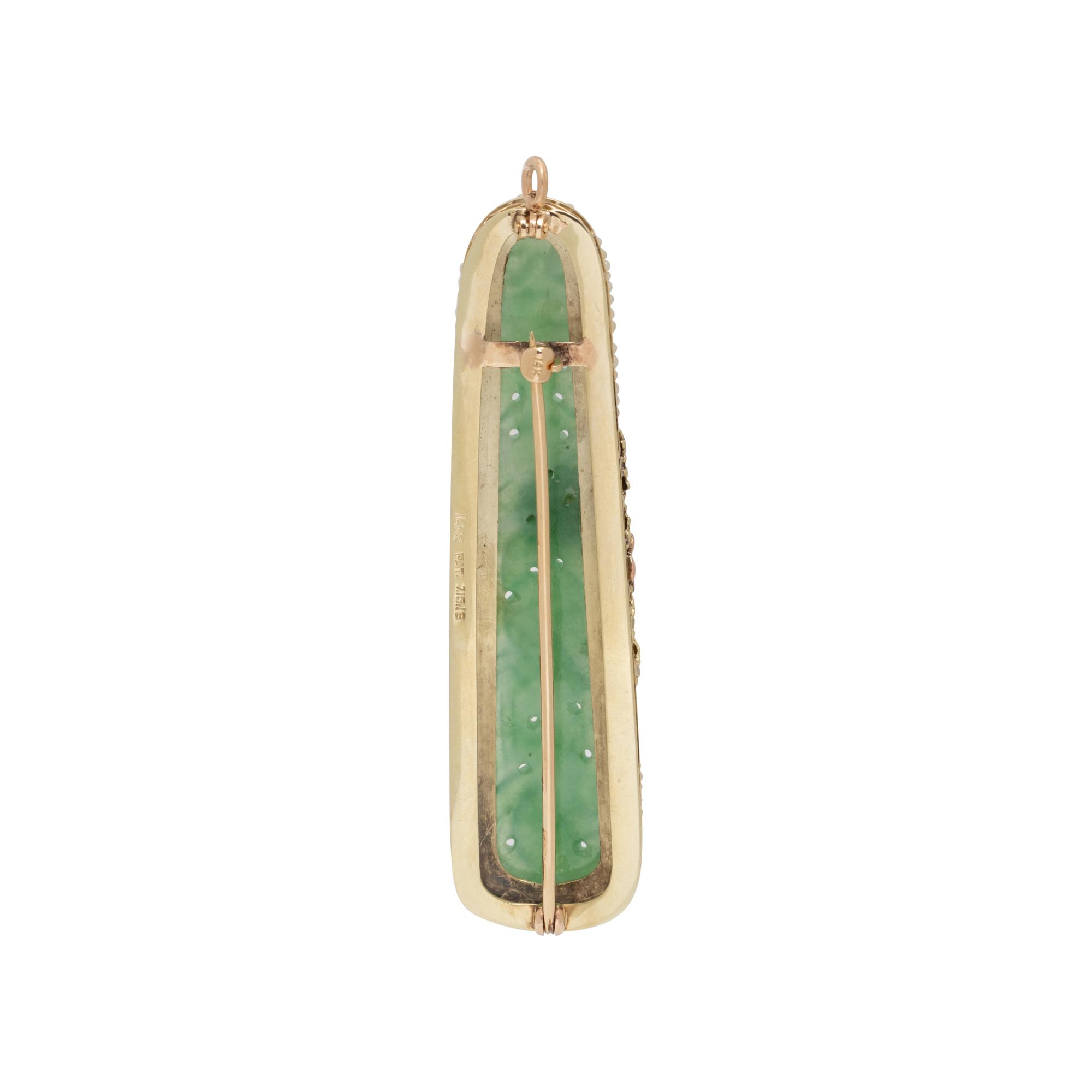 JADE AND SEED PEARL PENDANT/BROOCH