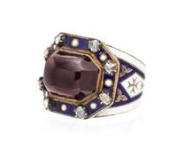 A Georgian, Garnet, Polychrome Enamel and Diamond Ring, 7.80 dwts.